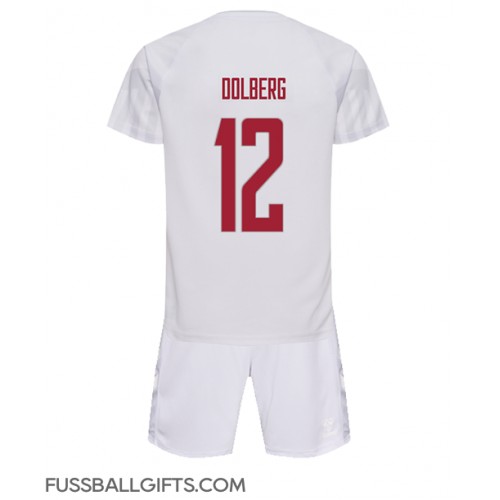 Dänemark Kasper Dolberg #12 Fußballbekleidung Auswärtstrikot Kinder WM 2022 Kurzarm (+ kurze hosen)